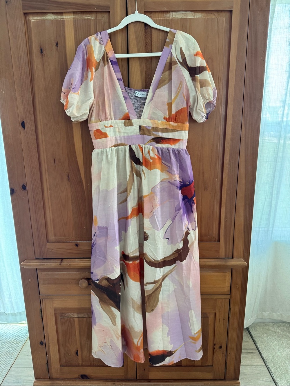 Petal & Pup Lavender, Cream and Orange Floral V-Neck Midi Dress